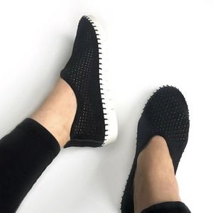 Jeffery Campbell Black White Tiles Slip-On Suede Perforated Sneakers Size 7.5